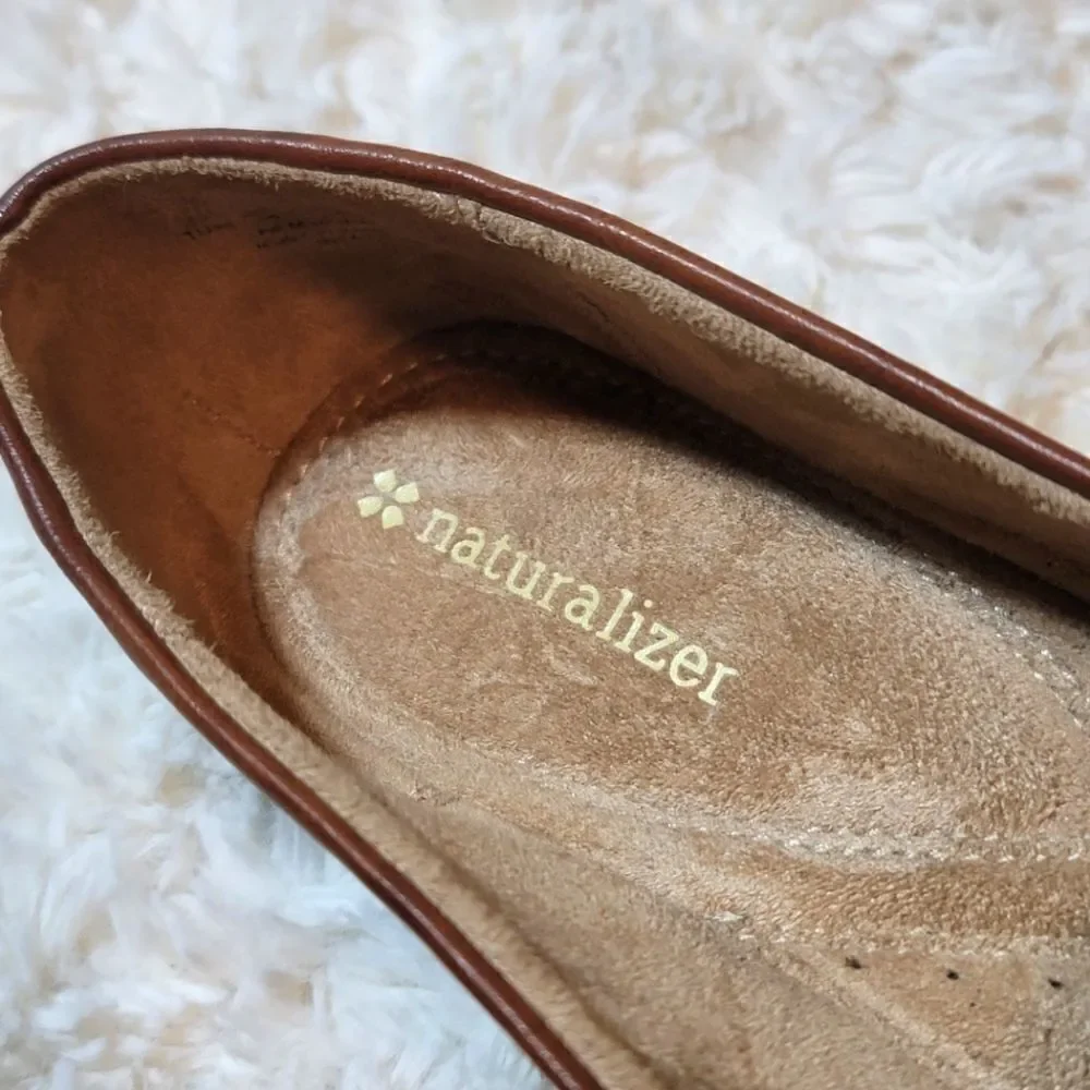 Naturalizer Inlay Brown Vegan Faux Leather Slip-On Bow Loafer Shoes